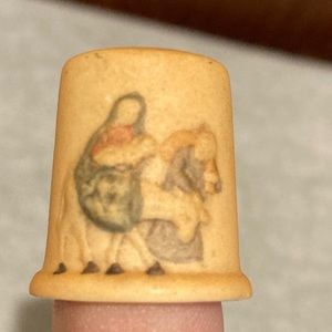 Vintage Thimble Porcelain Burro Senorita Roman Mexico Signed RR